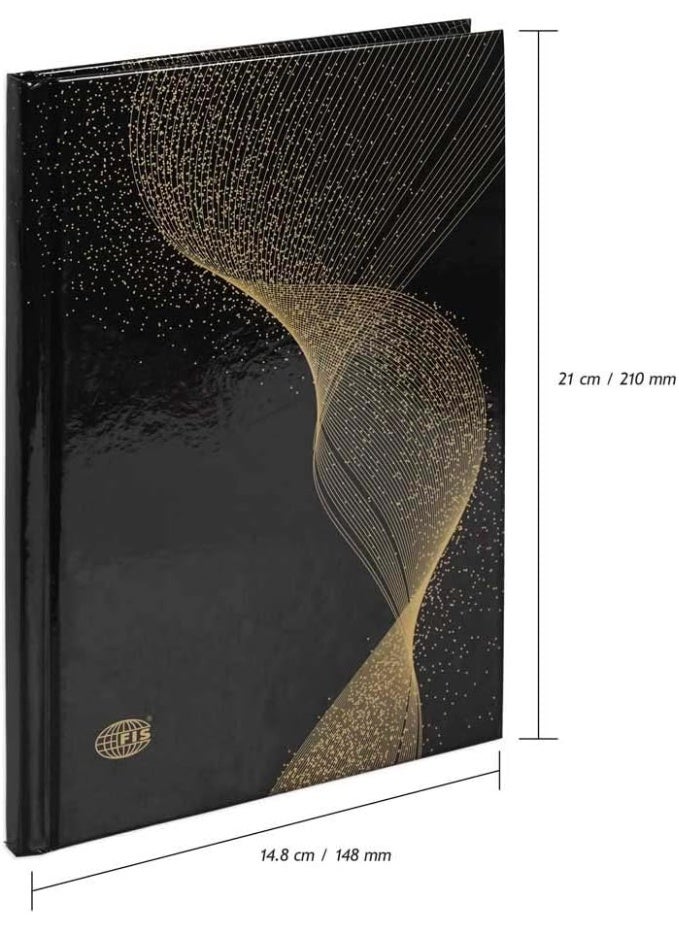 FIS® Notebook Hard Cover, A5 Size(14.8x21cm), 2 Quire, 192 Pages, 96 Sheets, Single Line Ruling, Golden/Black, Packet of 5 Pieces, Design 5-FSNBHCA5GLBKD05 - Image 2
